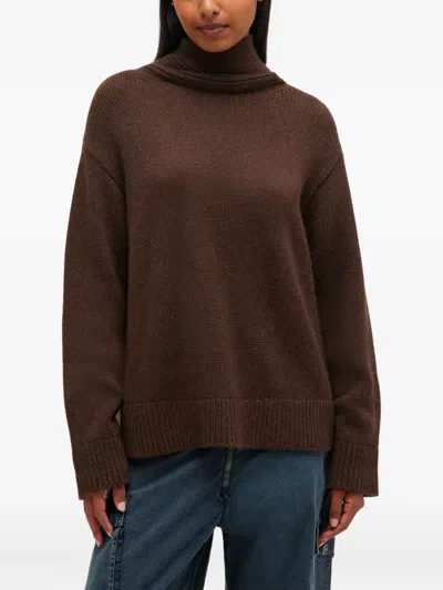 Ganni High-neck Open-back Pullover In Brown