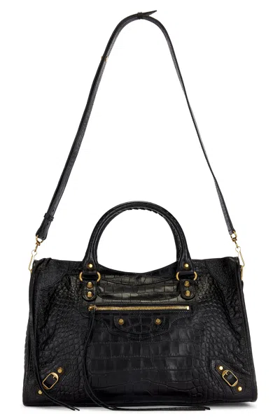 Balenciaga Medium Le City Crocodile-embossed Top-handle Tote Bag In Black