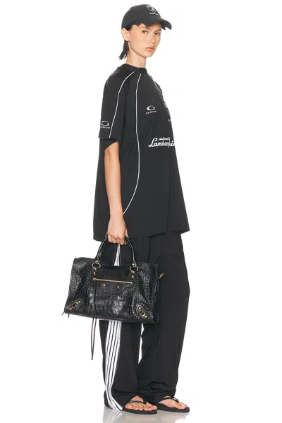 Balenciaga Medium Le City Crocodile-embossed Top-handle Tote Bag In Black