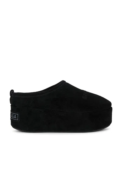 Balenciaga Suede Mules With Rounded Toe And Elevated Platform Sole In Black