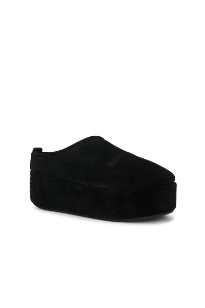 Balenciaga Suede Mules With Rounded Toe And Elevated Platform Sole In Black