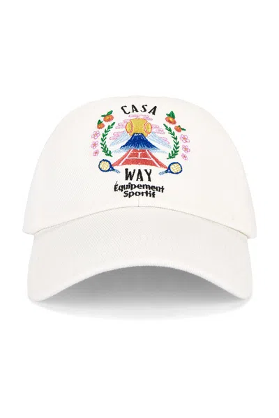 Casablanca Mens Casa Way Mountain Embroidered Cotton Baseball Cap In White