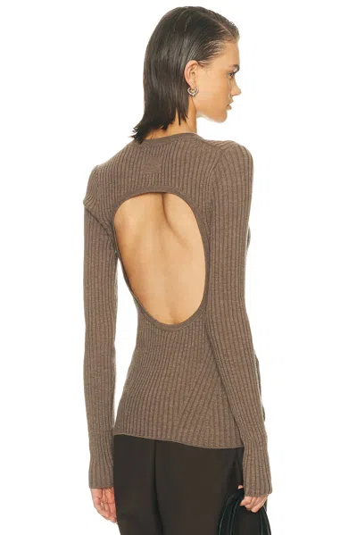 Helmut Lang Open-back Ribbed Wool Top In Brown
