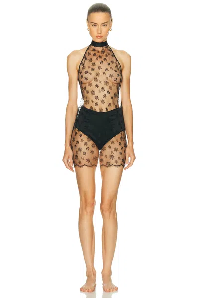 Kiki De Montparnasse All Over Lace Halter Mini Slip Dress In Black