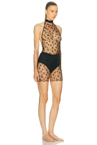 Kiki De Montparnasse All Over Lace Halter Mini Slip Dress In Black