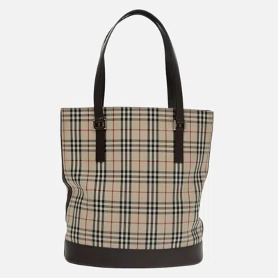 Pre-owned Burberry Nova Check Beige Canvas Tote Bag ()
