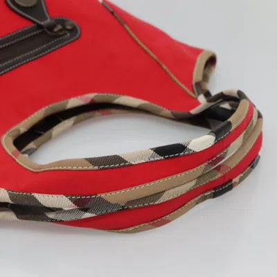 Pre-owned Burberry Nova Check Red Canvas Tote Bag ()