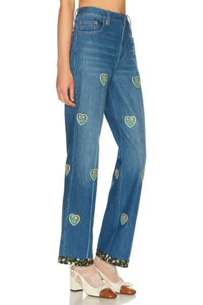 Valentino Embroidered Embellished High-rise Straight-leg Jeans In Blue