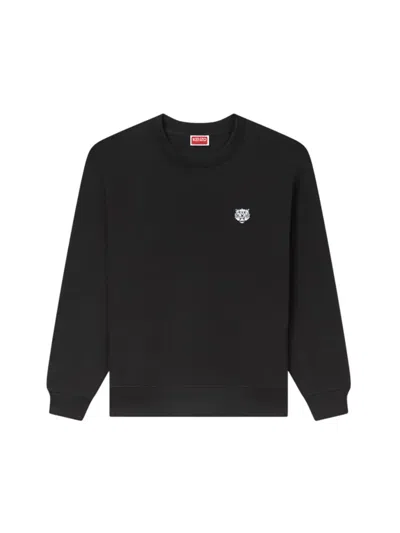 Kenzo Tiger Patch Cotton Sweatshirt In Black