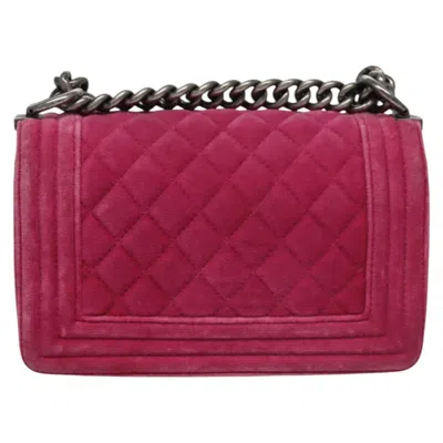 Pre-owned Chanel Boy Pink Velvet Shoulder Bag ()