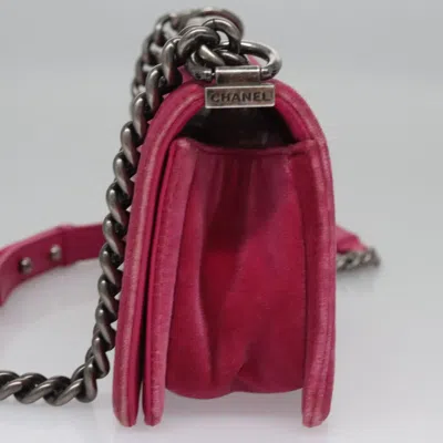 Pre-owned Chanel Boy Pink Velvet Shoulder Bag ()