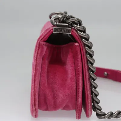 Pre-owned Chanel Boy Pink Velvet Shoulder Bag ()