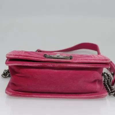 Pre-owned Chanel Boy Pink Velvet Shoulder Bag ()