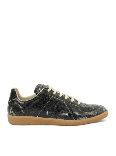 Maison Margiela Replica Sneakers Made Of Shiny Coated Leather In Black