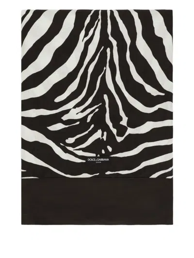 Dolce & Gabbana Zebra-print Bordered Blanket In Black