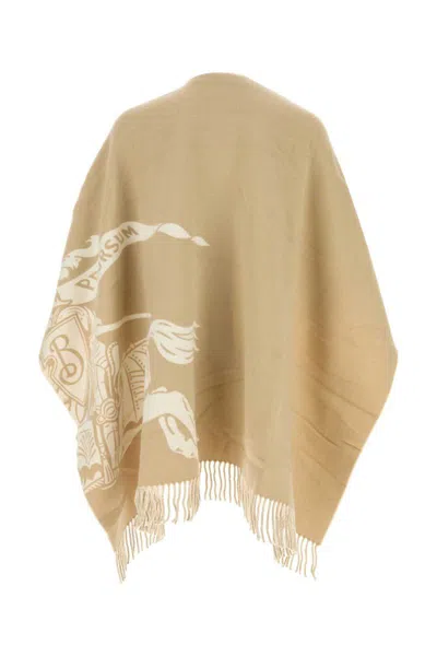 Burberry Fringe Detailing Wool Blend Cape In Brown
