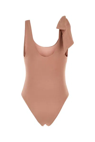 Chloé Maxi Logo Knotted Strap One-piece Swimsuit In Brown