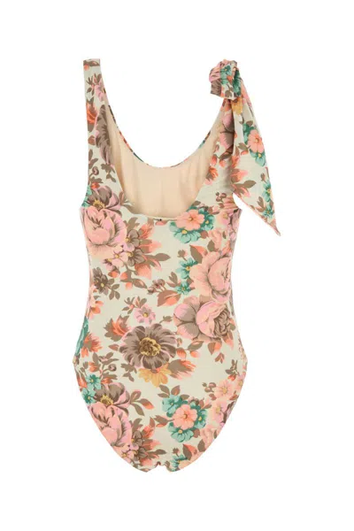 Chloé Chloe Floral-print Stretch-polyamide Swimsuit In Brown