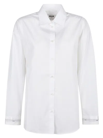 Msgm Button-down Regular Cut Shirt With Minimalist Design In White