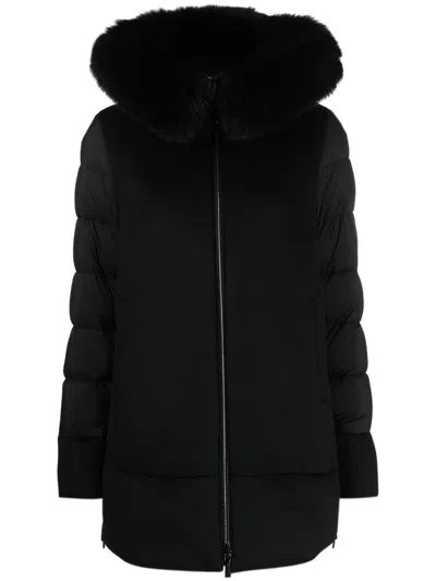 Moorer Medium-length Fresia Down Jacket With Hood And Fur In Black