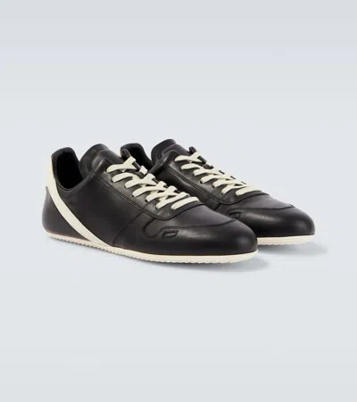Rick Owens Black Low-top Sneakers With Contrasting Details In Leather Man In Black