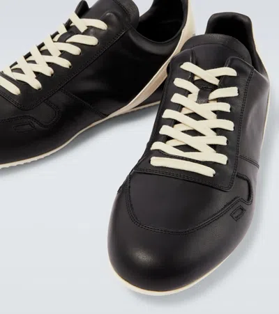 Rick Owens Black Low-top Sneakers With Contrasting Details In Leather Man In Black