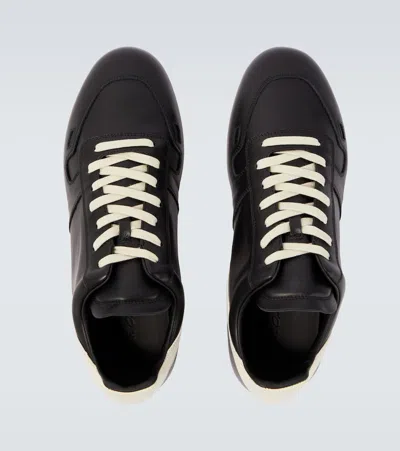 Rick Owens Black Low-top Sneakers With Contrasting Details In Leather Man In Black