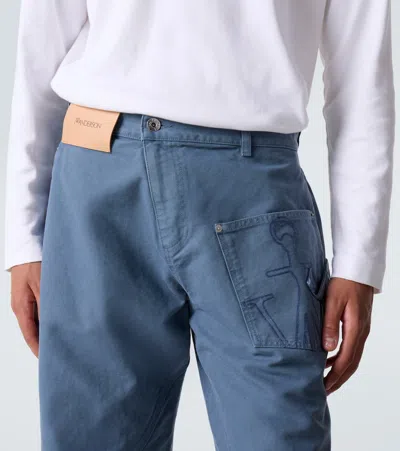 Jw Anderson Twisted Cotton Canvas Wide-leg Pants In Blue