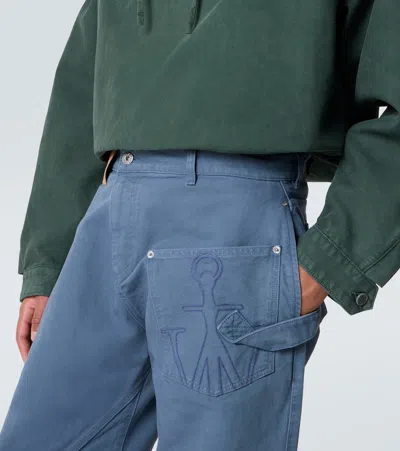 Jw Anderson Twisted Cotton Canvas Wide-leg Pants In Blue