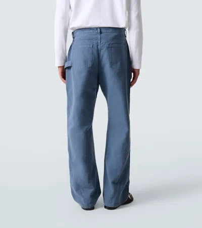 Jw Anderson Twisted Cotton Canvas Wide-leg Pants In Blue