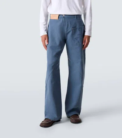 Jw Anderson Twisted Cotton Canvas Wide-leg Pants In Blue