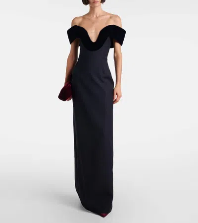 David Koma Off-shoulder Wool-blend Bustier Gown In Black
