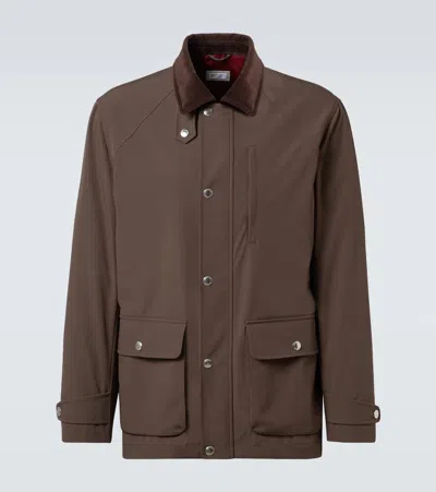 Brunello Cucinelli Men Stretch Membrane Nylon Jacket In Brown