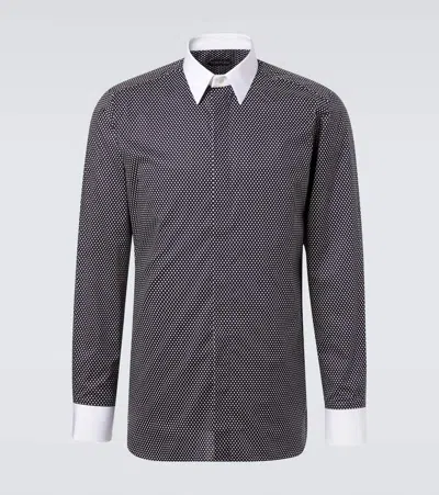 Tom Ford Cotton Shirt With Diamond Print And Contrast White Collar In Gray
