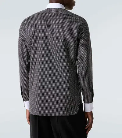 Tom Ford Cotton Shirt With Diamond Print And Contrast White Collar In Gray