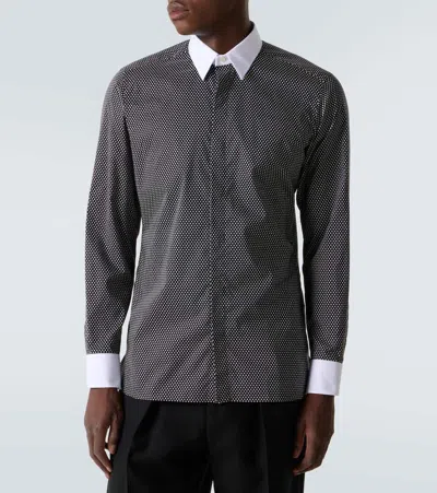 Tom Ford Cotton Shirt With Diamond Print And Contrast White Collar In Gray