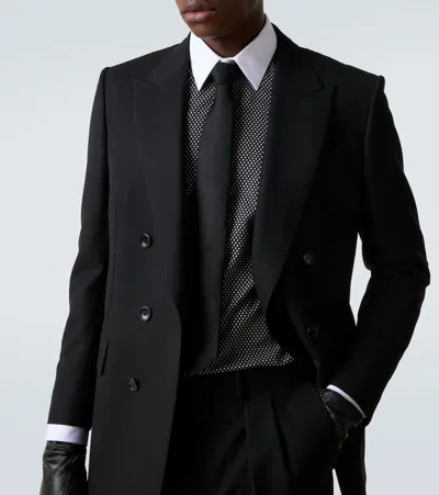 Tom Ford Cotton Shirt With Diamond Print And Contrast White Collar In Gray