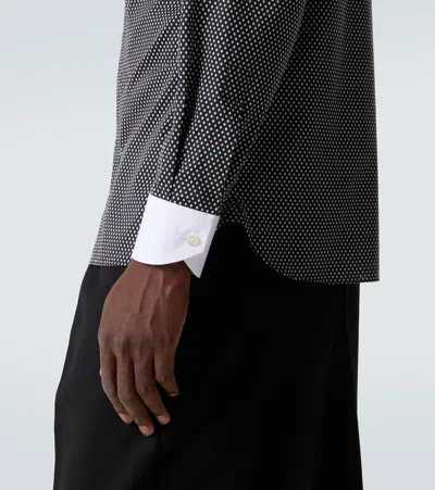 Tom Ford Cotton Shirt With Diamond Print And Contrast White Collar In Gray