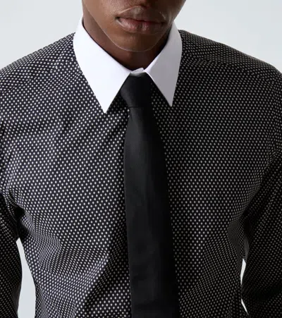 Tom Ford Cotton Shirt With Diamond Print And Contrast White Collar In Gray