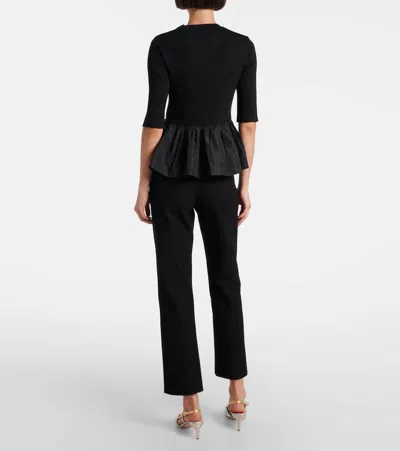 Patou Ribbed Sweater With Ruffled Hem In Wool And Faille In Black