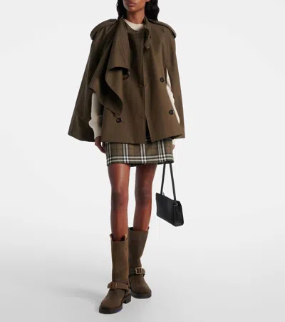Burberry Check-pattern Wool Mini Skirt In Brown