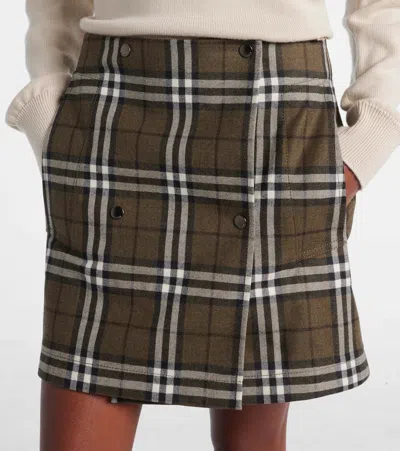 Burberry Check-pattern Wool Mini Skirt In Brown