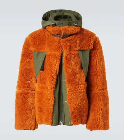Sacai Wool-blend And Canvas Jacket In Orange