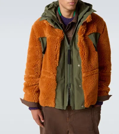 Sacai Wool-blend And Canvas Jacket In Orange