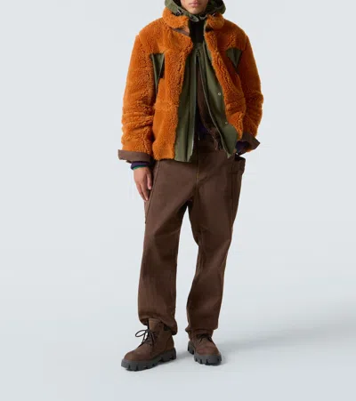 Sacai Wool-blend And Canvas Jacket In Orange