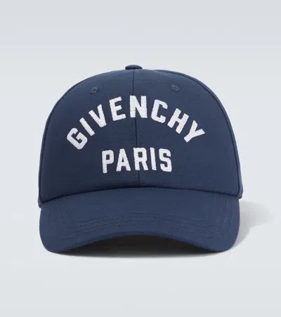 Givenchy Men Baseball Cap With Embroidered Logo In Blue