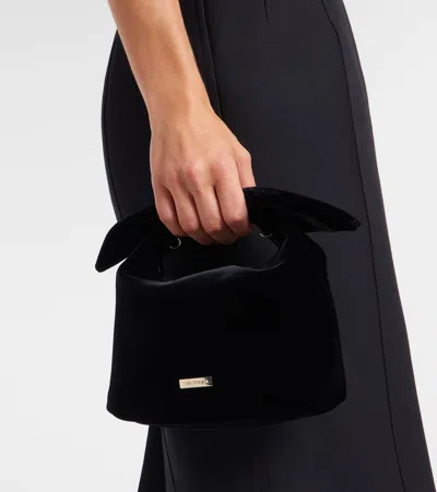 Aquazzura Bow Tie Small Velvet Tote Bag In Black