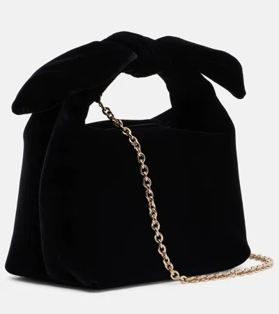 Aquazzura Bow Tie Small Velvet Tote Bag In Black