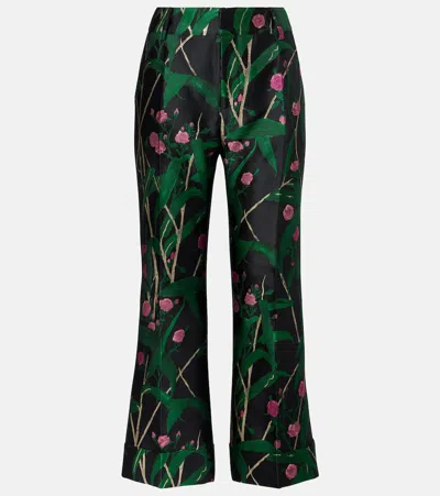 La Doublej Hendrix Cropped Floral-jacquard Crepe Wide-leg Pants In Multi