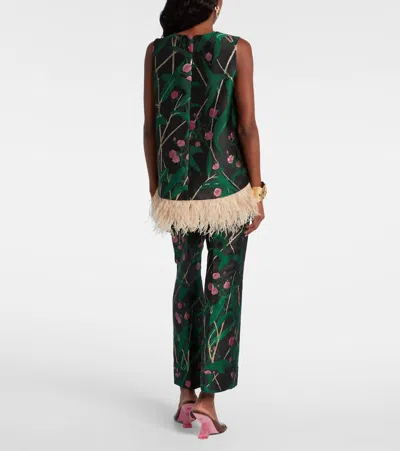 La Doublej Icon La Scala Feather-trimmed Floral-jacquard Top In Multi